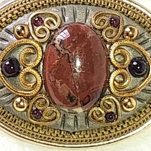 MICHAL GOLAN JASPER & GARNET BROOCH PIN PENDANT - Picture 2 of 5